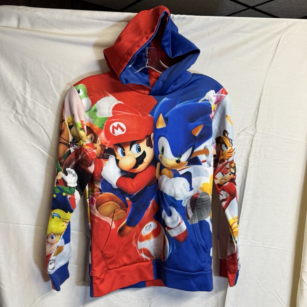 Hoodie Mario Sonic Pullover Kids Unisex Size Small